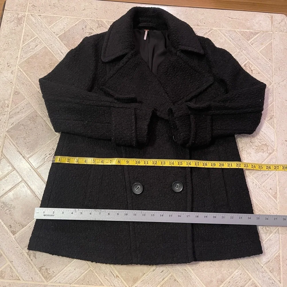 Free People Classic Black Double-Breasted Pea Coat EUC